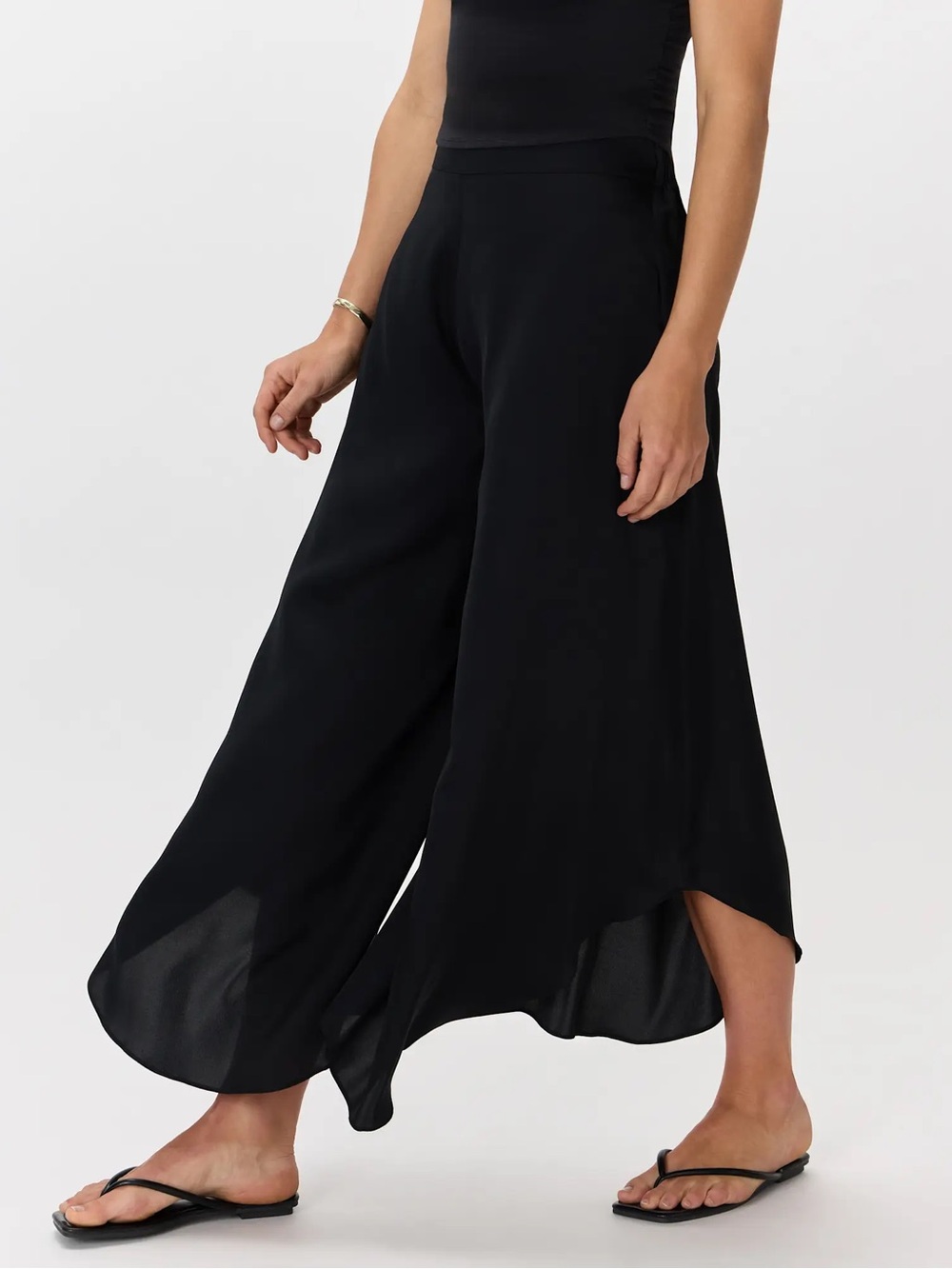 Quince Silk Blend Black Wide-Leg Flowing Palazzo Pants - Picture 5 of 8